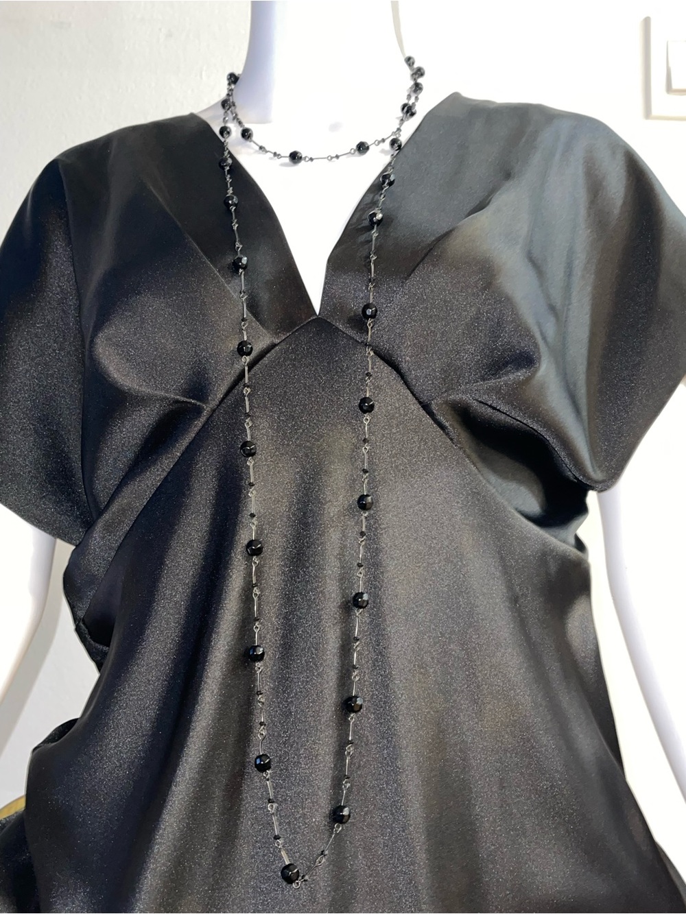 Black Faceted Bead Long Necklace + earrings - Women Jewelry